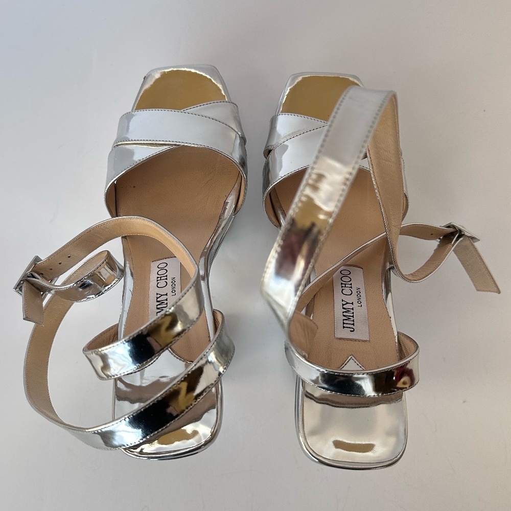 Jimmy Choo Gaia 140 Mirrored Leather Platform Sandals - Picture 6 of 14